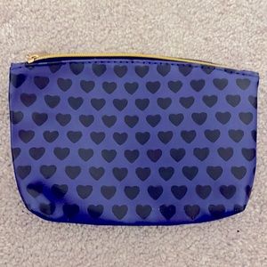 NWOT - IPSY - Purple Faux Leather Cosmetic Bag with Black Hearts & Gold Zipper